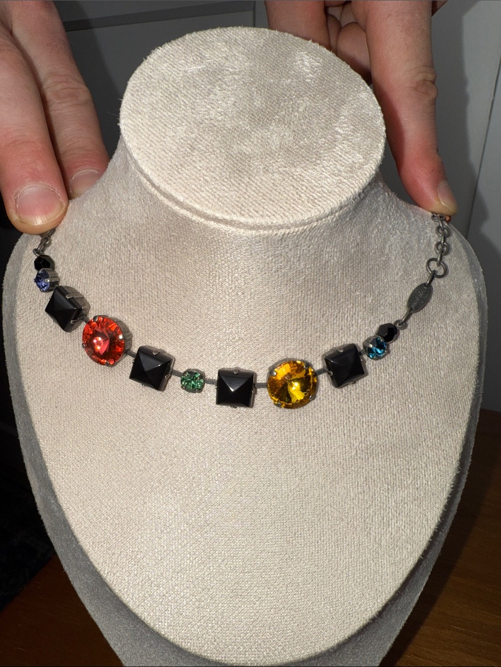 Vintage Sabika 15th anniversary crystal onyx gun metal bracelet cool jewel tone